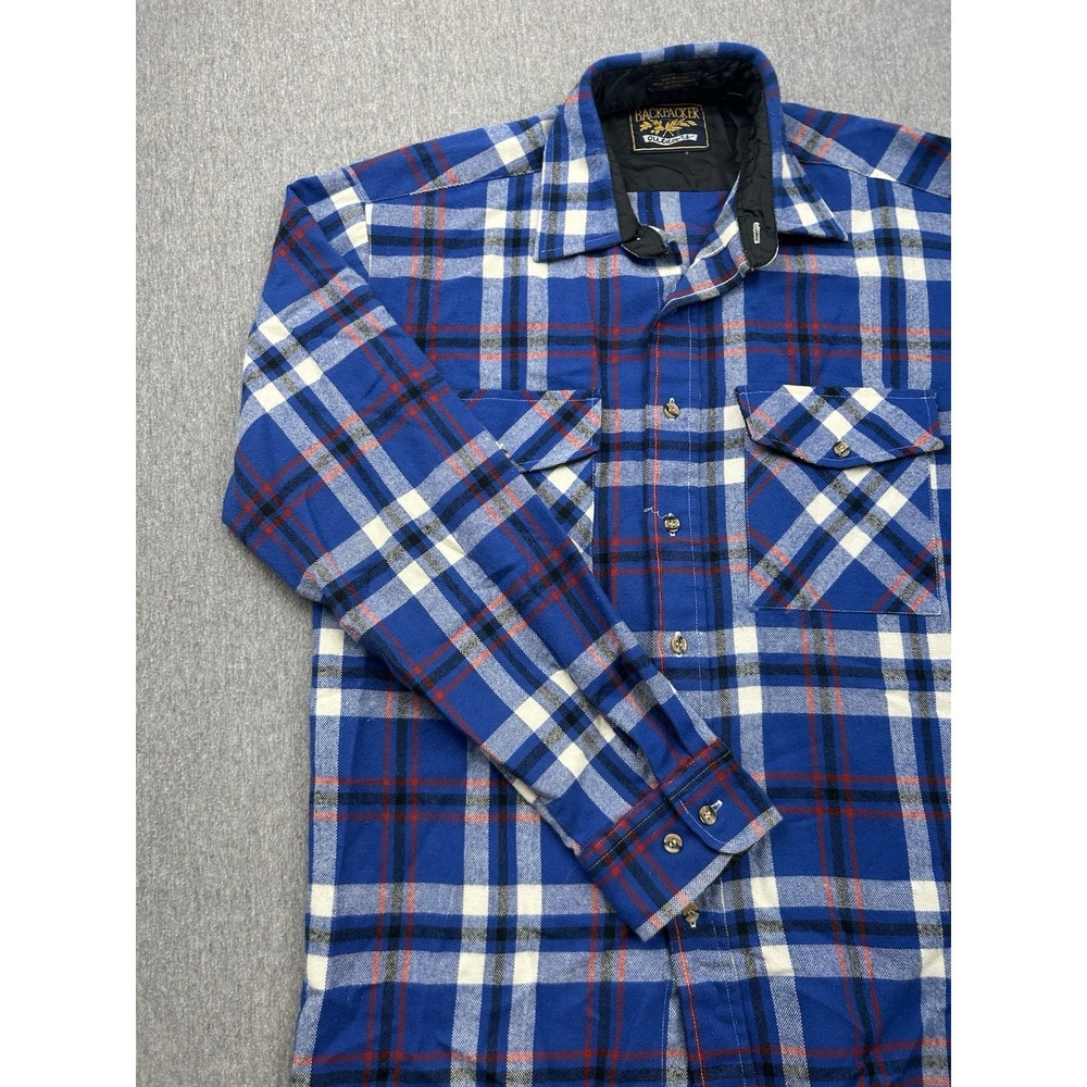BACKPACKER Outdoors Blue Red Black White‎ Plaid Flannel Men's Medium 15-15.5